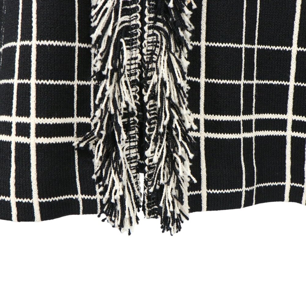 St. John Collection Fringe Trim Black White Windowpane Santana Knit Jacket 8 - Picture 4 of 7